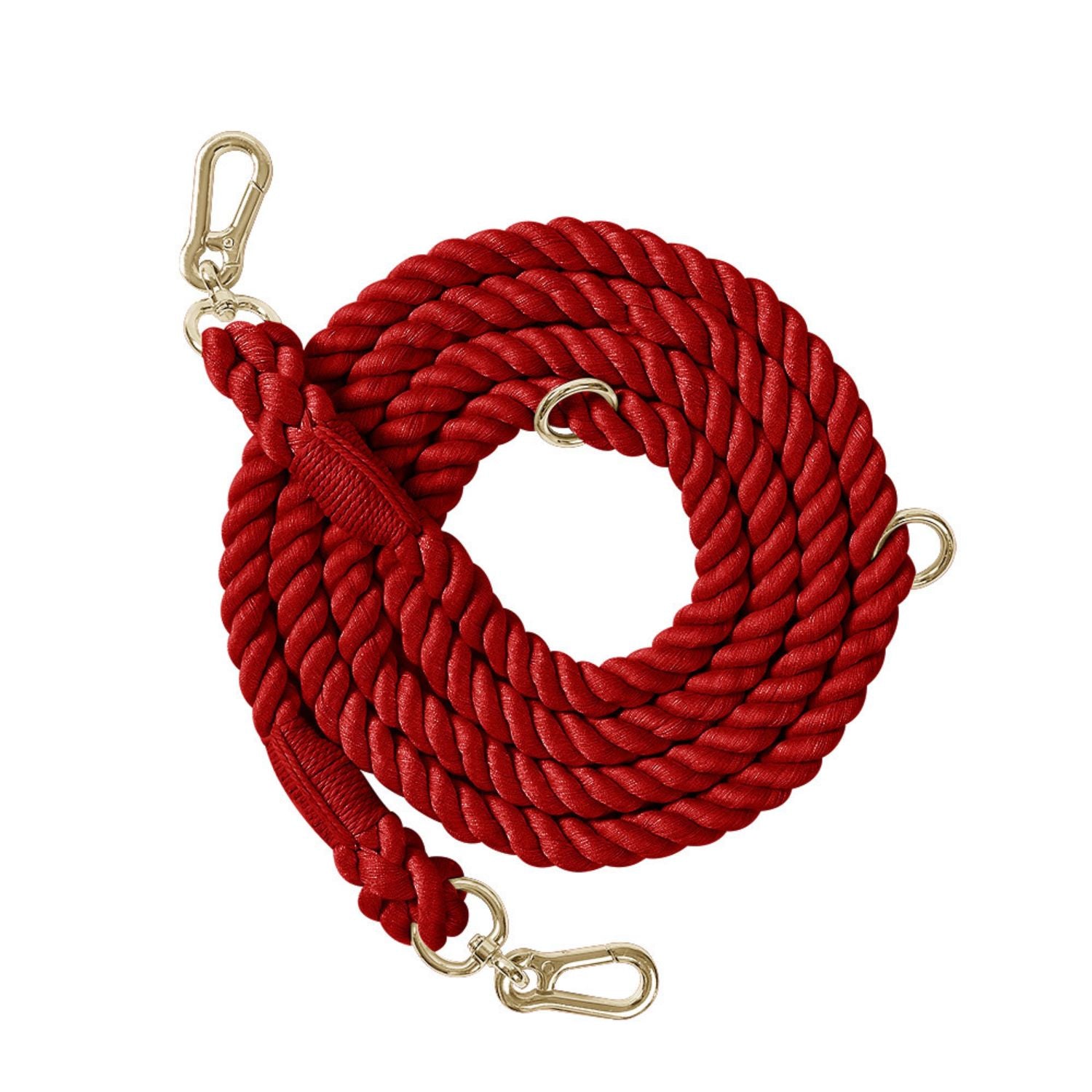 hondenriem dubbele kop rood met gouden haken
