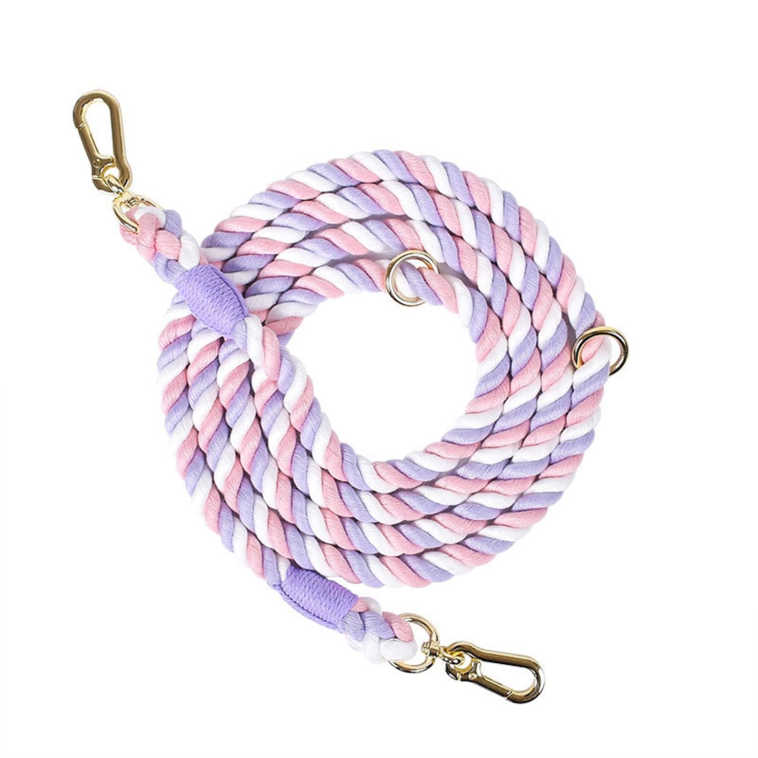 hondenriem dubbele kop roze lila wit met gouden haken