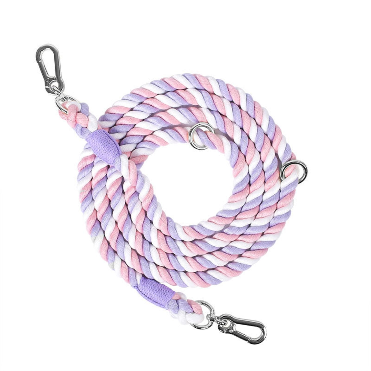 hondenriem dubbele kop roze lila wit met zilveren haken