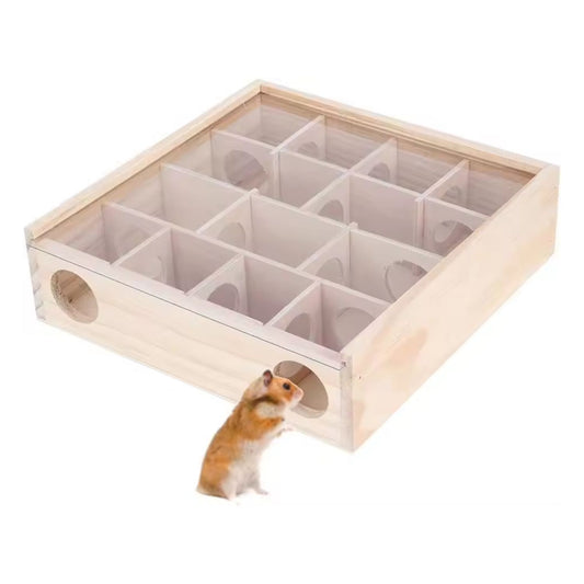houten hamster doolhof hamster kijkt door ingang van doolhof