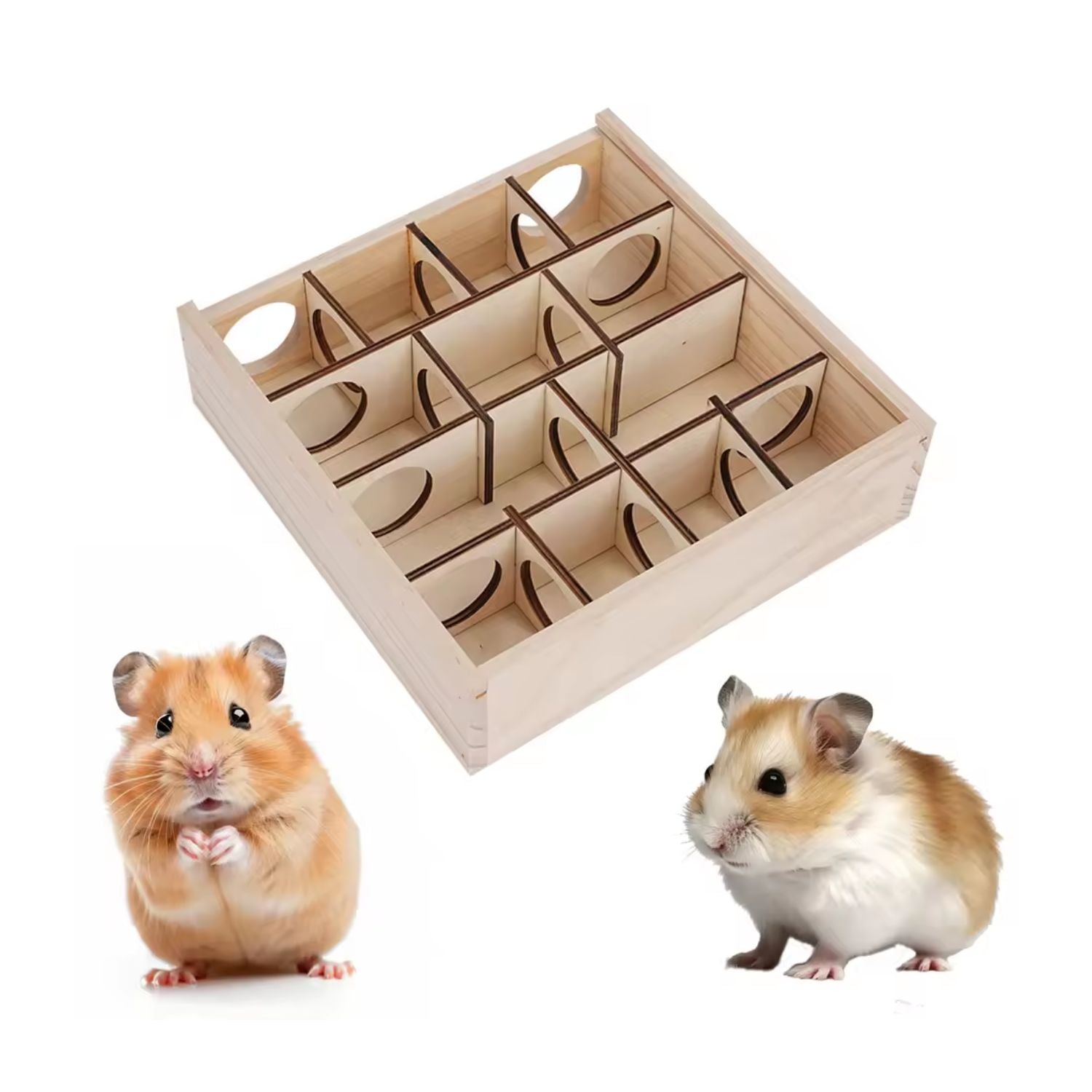 houten hamster doolhof met twee hamsters speeldoos met tunnels