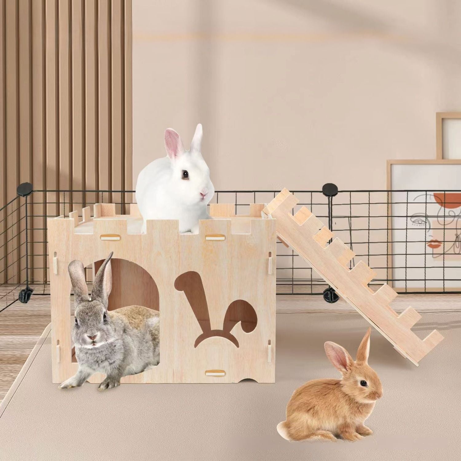 houten konijnenhuis creatief afneembaar schuilplaats voor konijnen