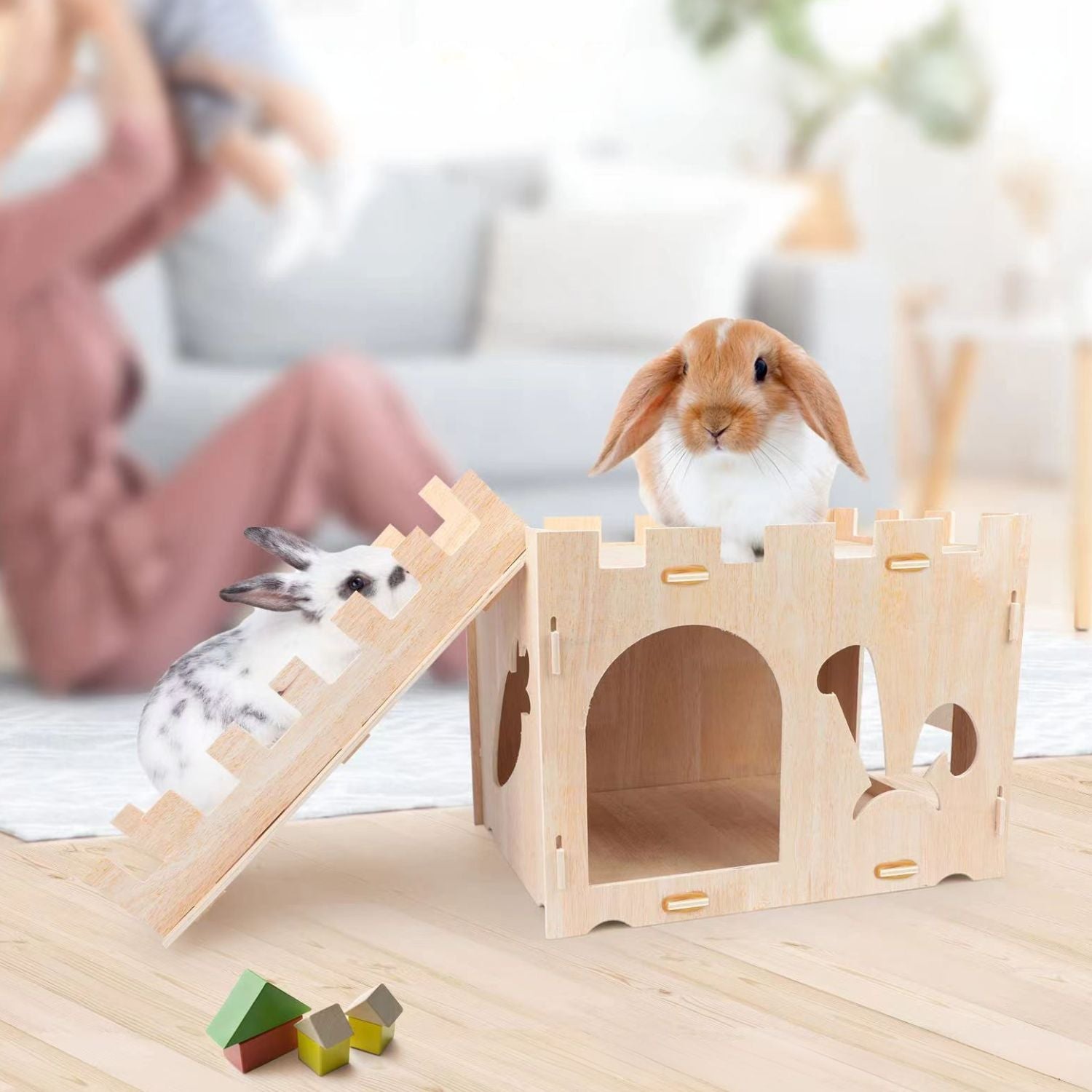 houten konijnenhuis veilig en leuk schuilplaats voor konijnen