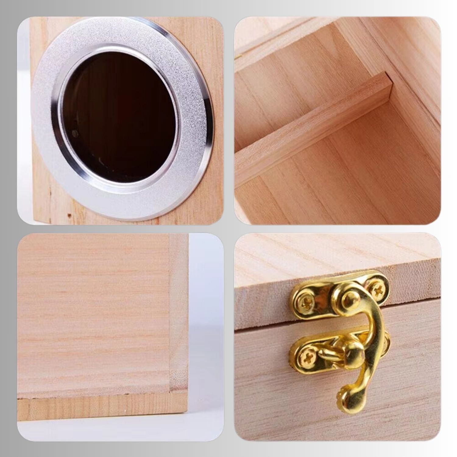 houten papegaaien kweekbox details van ingang en vergrendeling