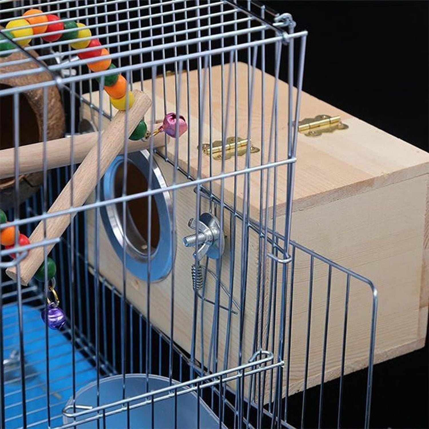 houten papegaaien kweekbox in kooi met binnenkant