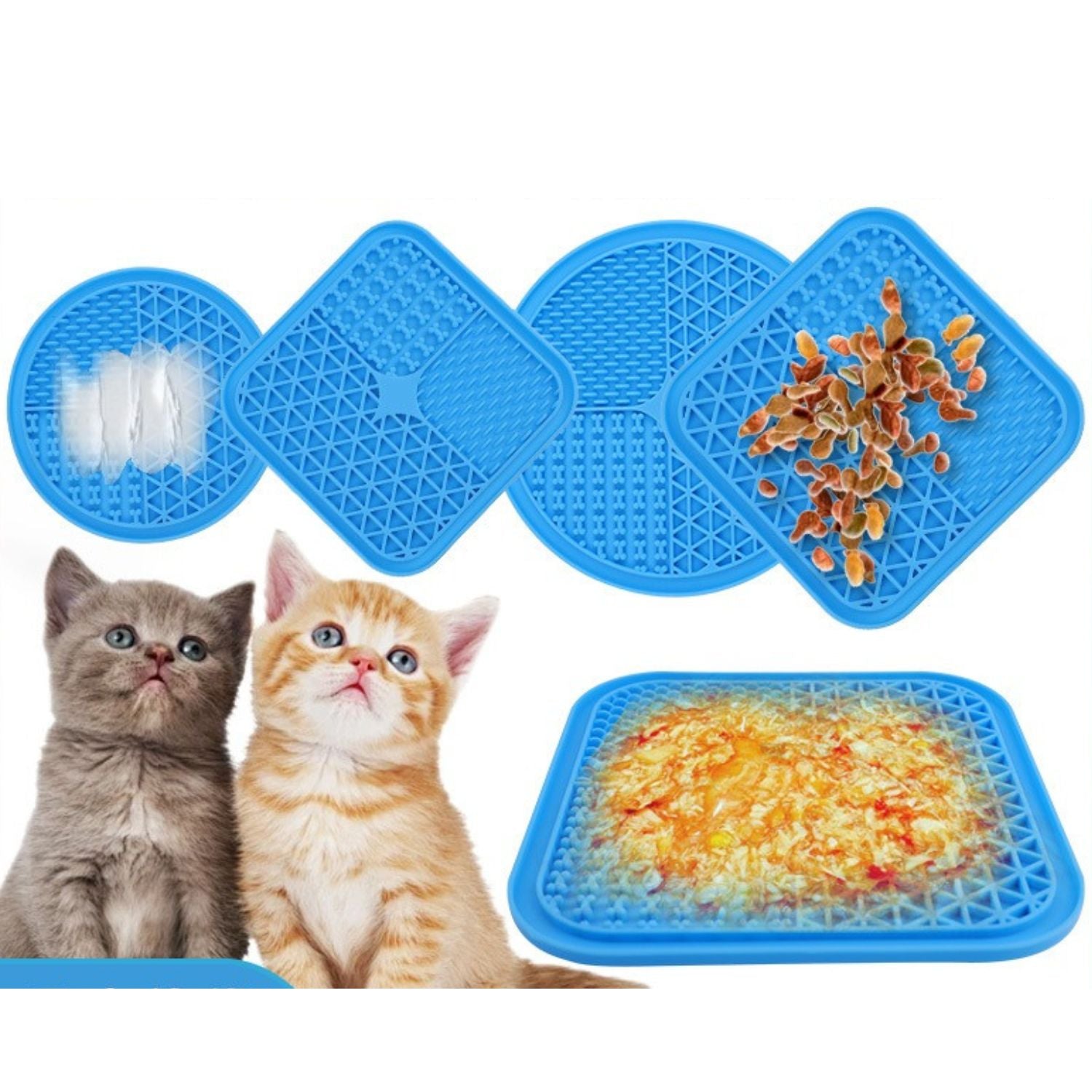 huisdier lickmat set blauw met voedsel en kittens
