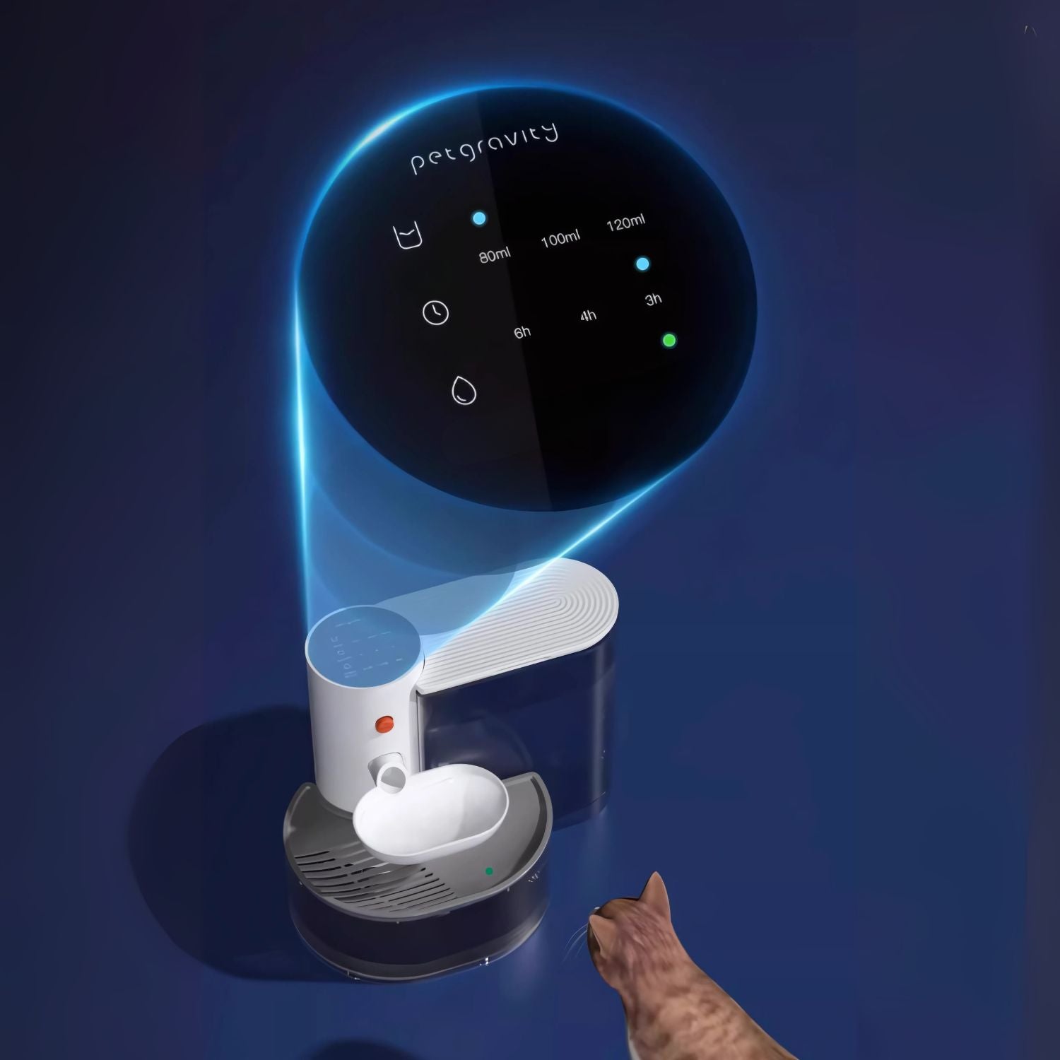 katten drinkfontein slim led bediening met keuze waterhoeveelheid