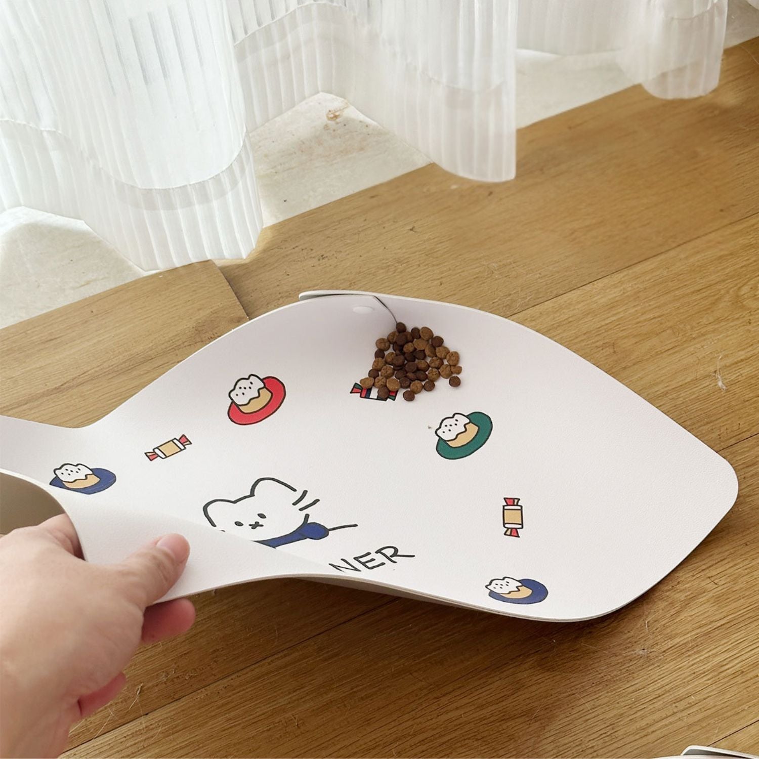 katten placemat pu leer buigbaar met voerbrokjes