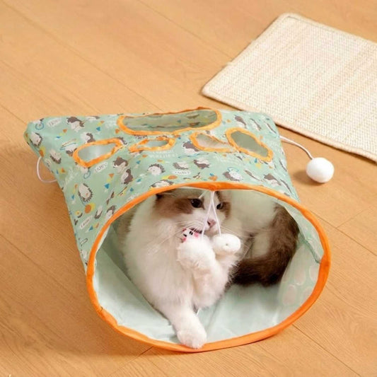 katten tunnelzak met knisper groen egel motief interactief speeltje bijten