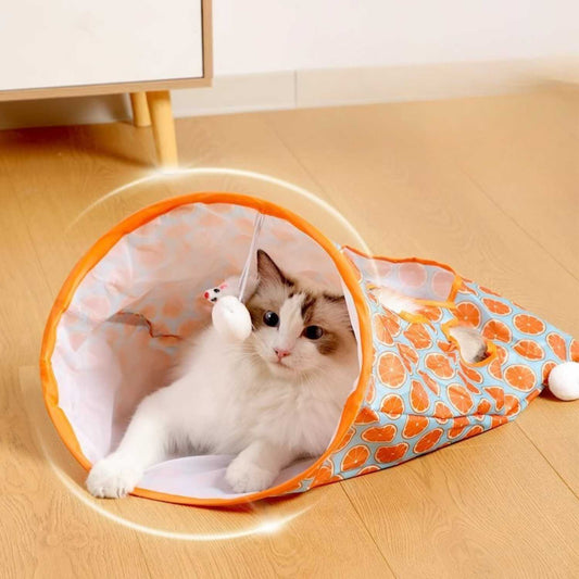katten tunnelzak met knisper oranje sinaasappel print comfortabel ligplek