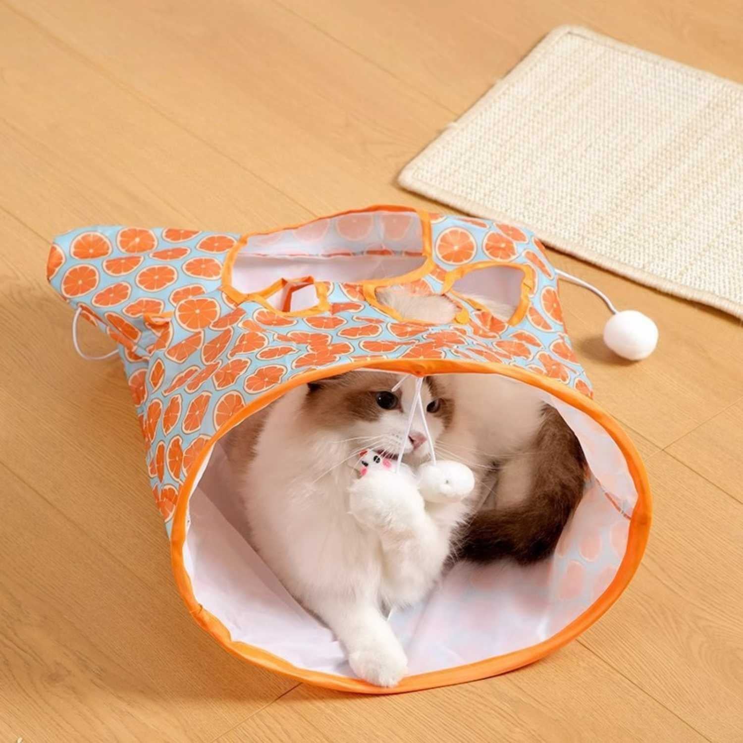 katten tunnelzak met knisper sinaasappel design jachtinstinct stimuleren