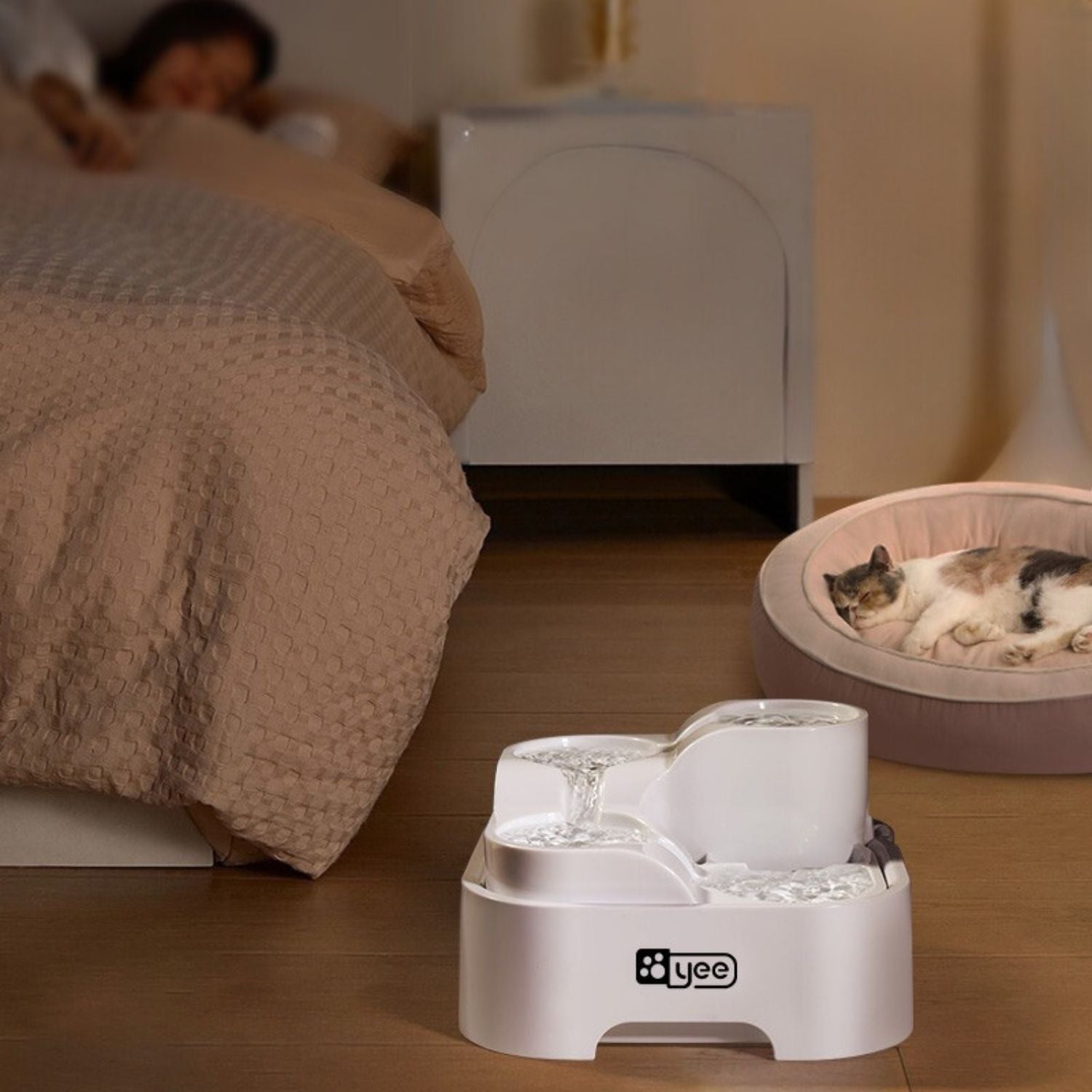 katten waterfontein slaapkamer omgevingsgeluid