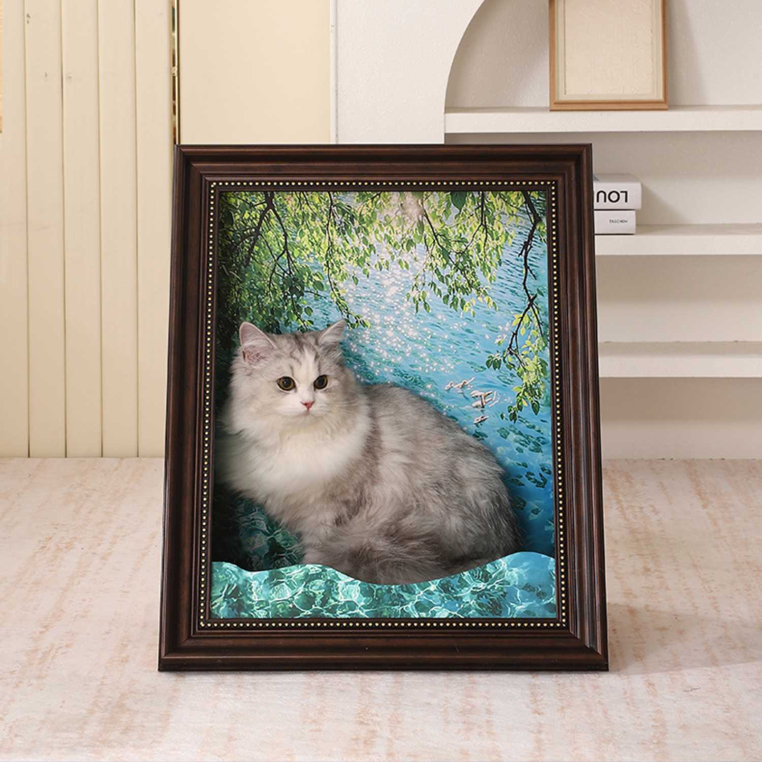 kattenbed 3d 4d olieverf water reflecties met kat