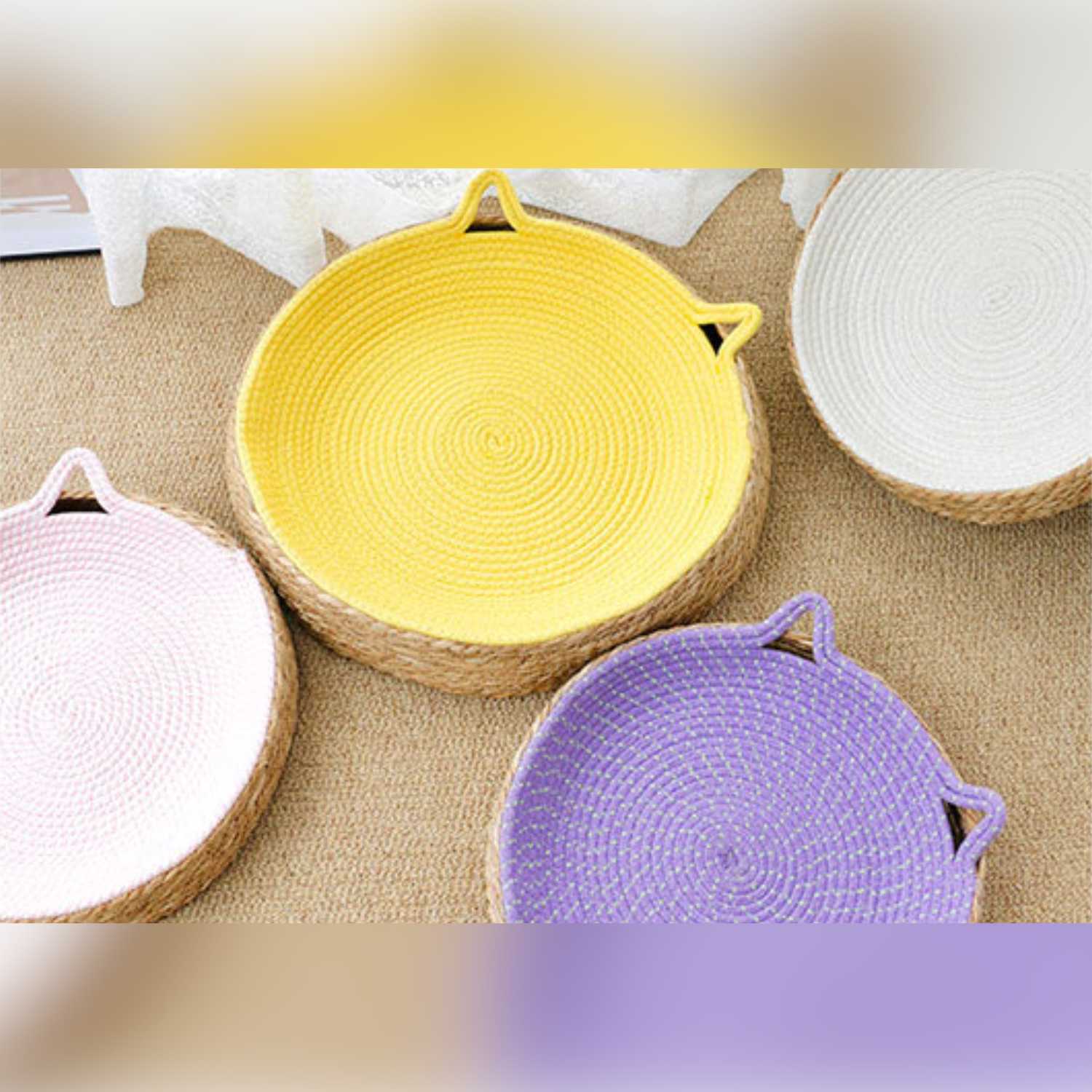 kattenbed groot rattan manden met katvorm oren in meerdere kleuren