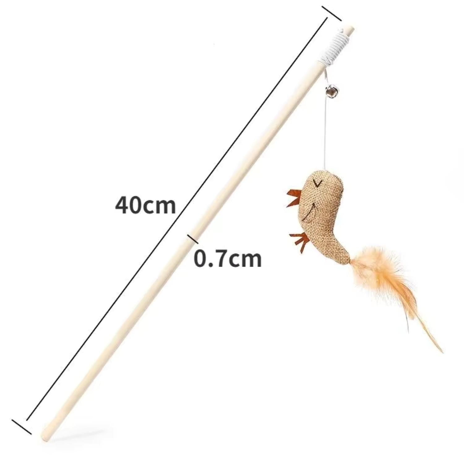 linnen vogel speeltje met veren aan hengel