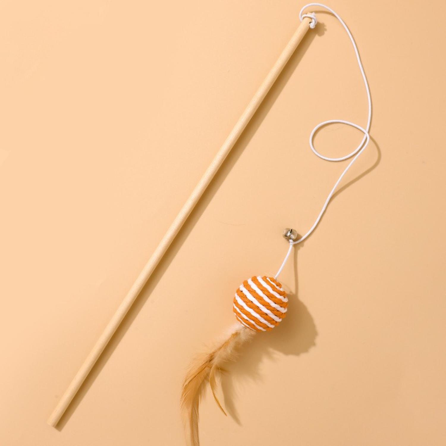 oranje gestreepte bal kattenhengel veren