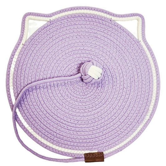 paarse ronde kattenkrabmat met touw speeltje