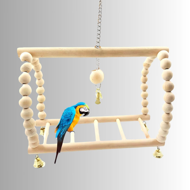 Papegaaibaars Houten Vogelbaars Klimmen Zittend Vogelspeelgoed Kooi Schommelspeelgoed Kauwspeeltje voor Papegaai [Rood