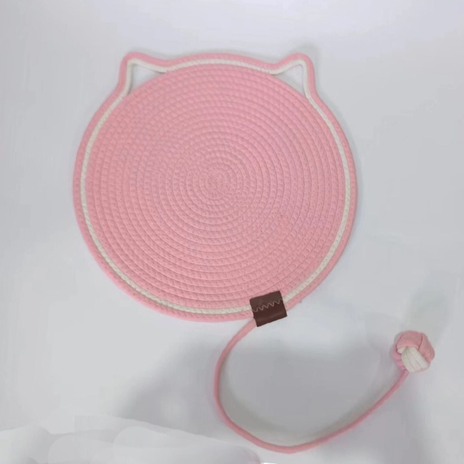 pink round cat scratching mat with toy