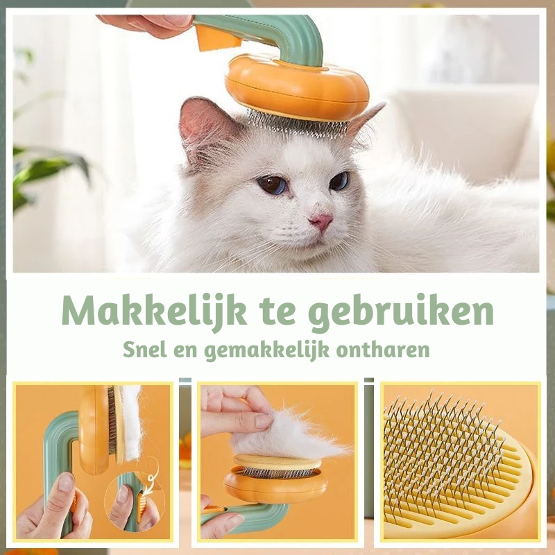 de pompoen borstel is makkelijk te gebruiken bij je kat of hond