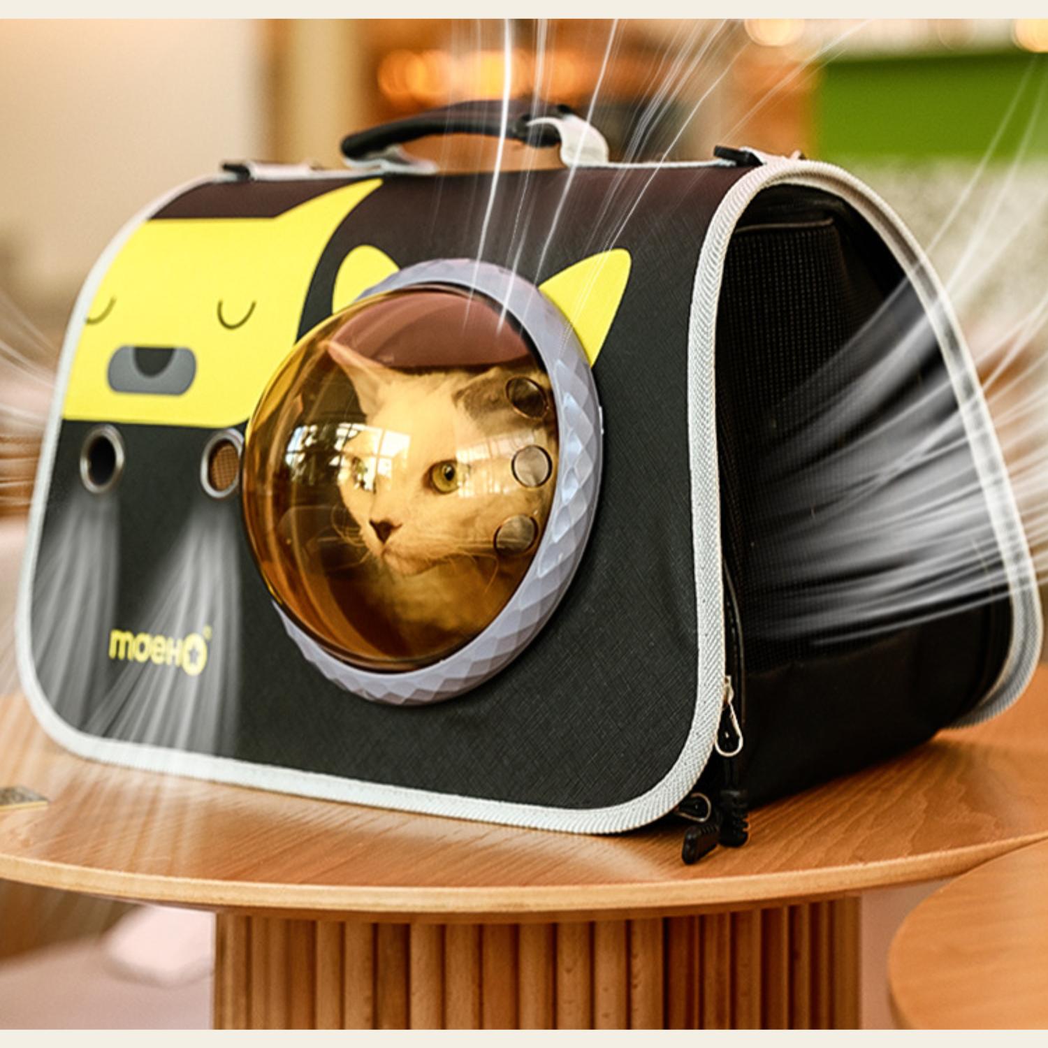 schoudertas kattenmand Kattenmand zwart met geel katten vakantie vervoer