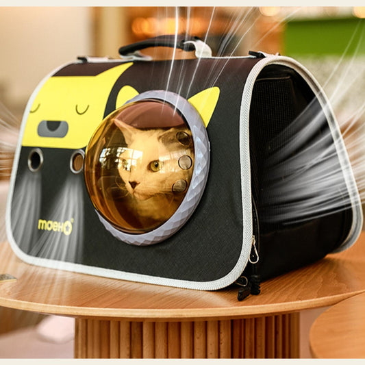 schoudertas kattenmand Kattenmand zwart met geel katten vakantie vervoer