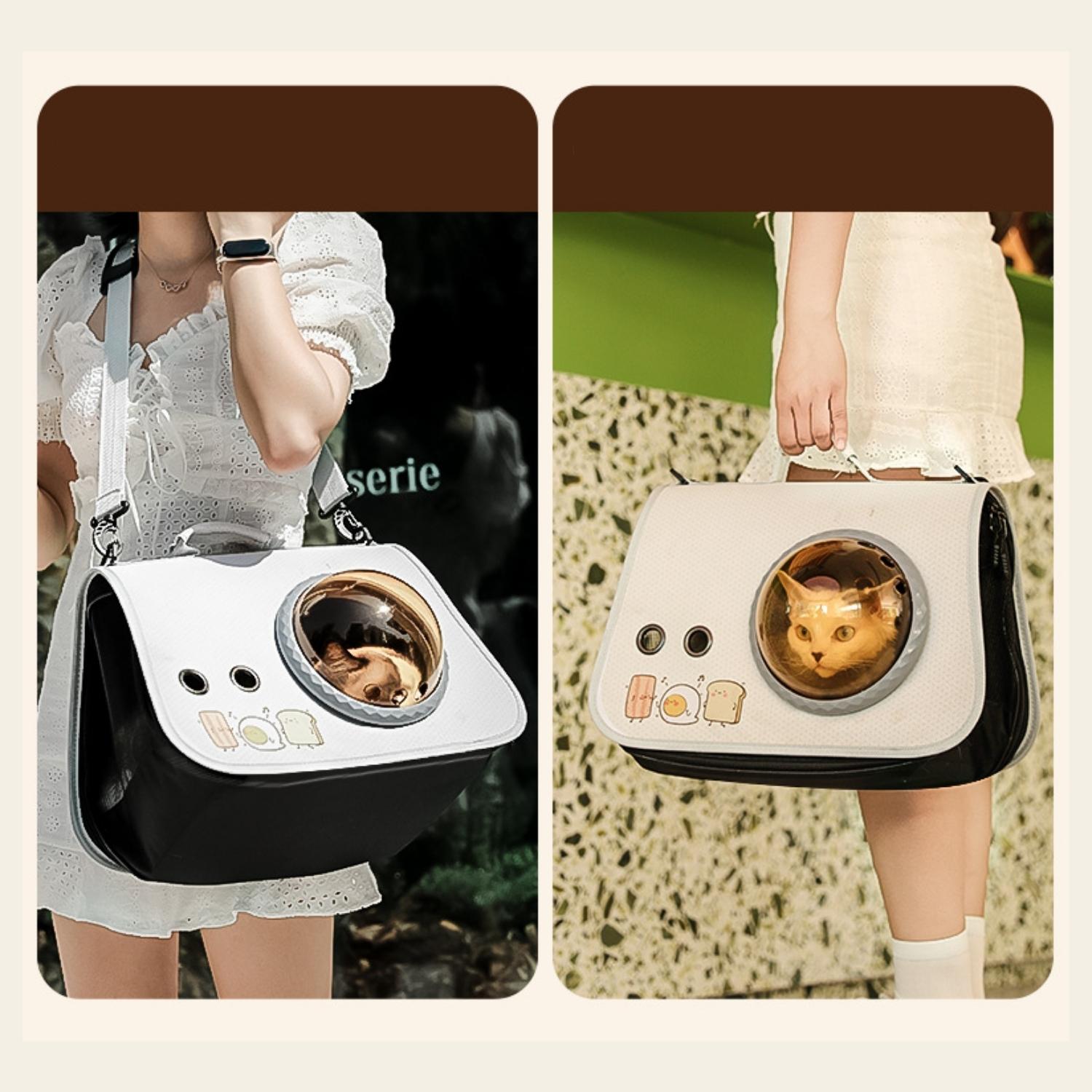 schoudertas kattenreistas draagstijl met schouderband