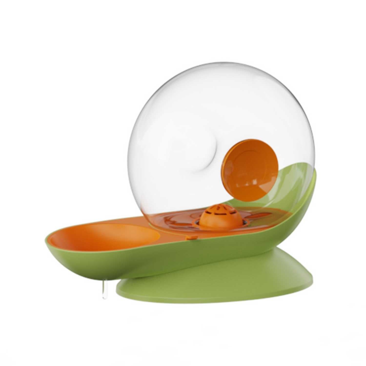 slakken drinkfontein kat groen met oranje accenten speels ontwerp