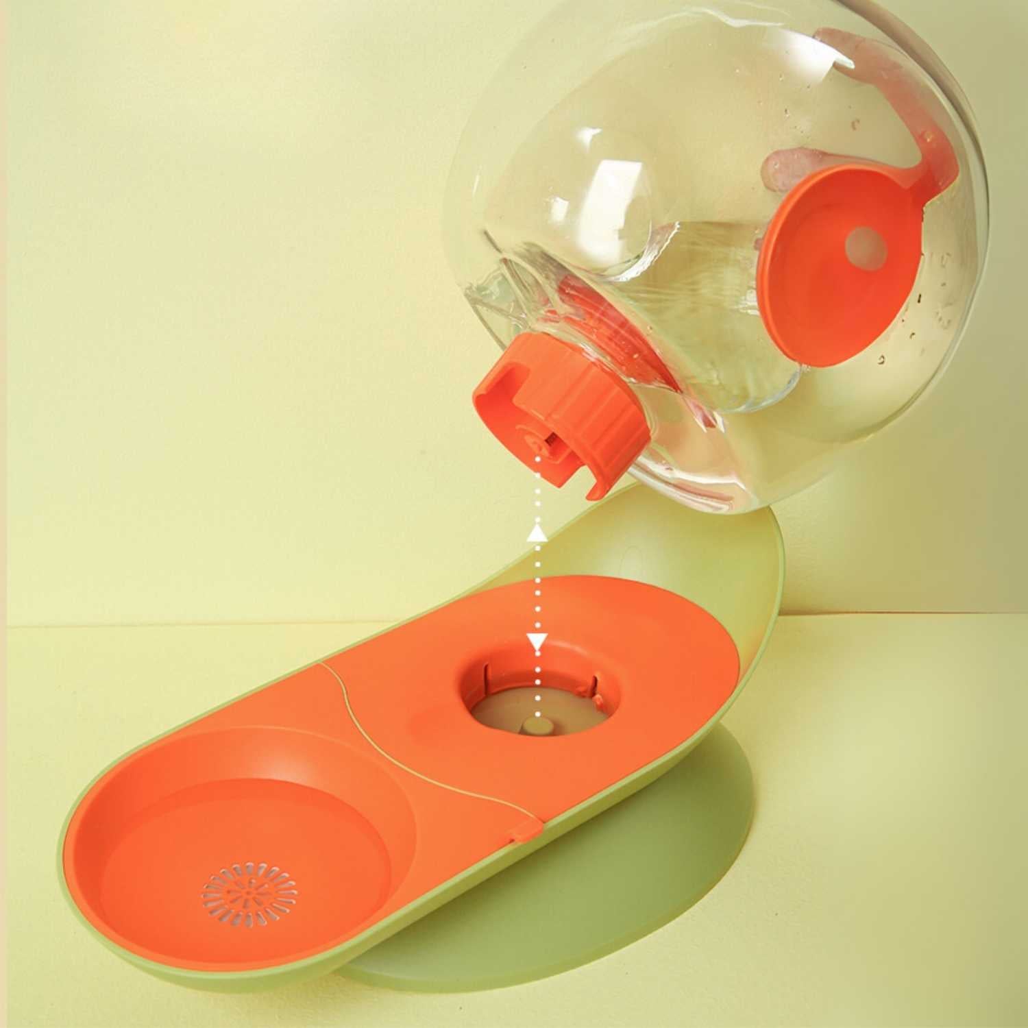 slakken drinkfontein kat vulbare waterbol met oranje deksel