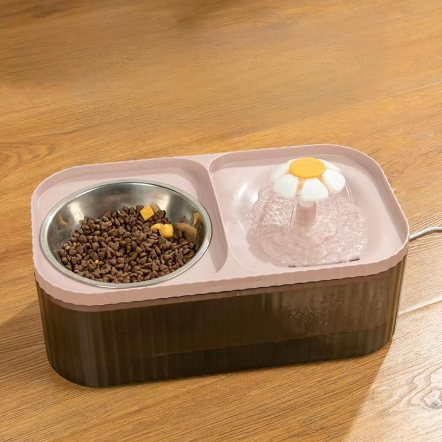 slimme voerbak met roze accent voor katten