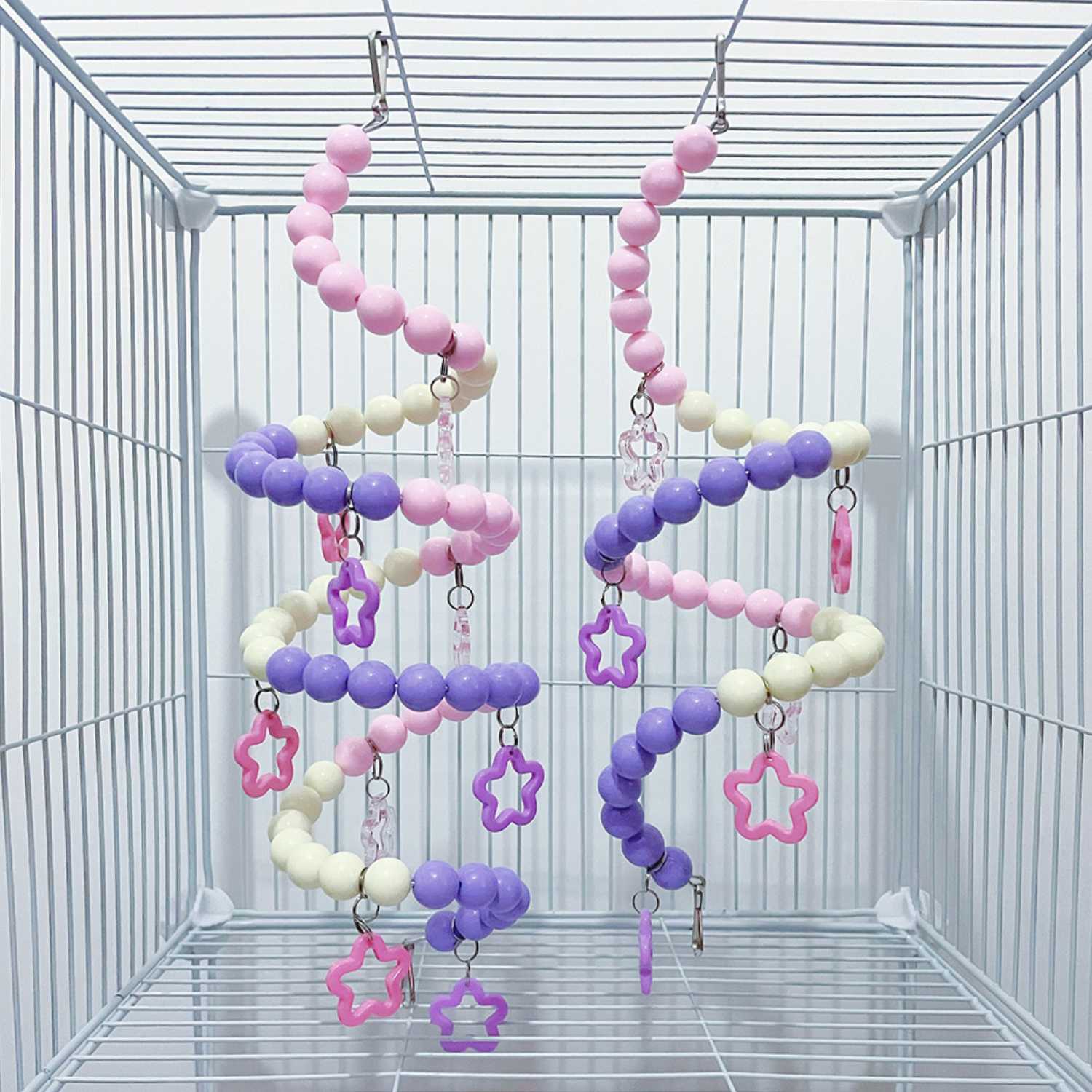 vogel speelbrug set van twee spiraalvormige speelbruggen met kralen