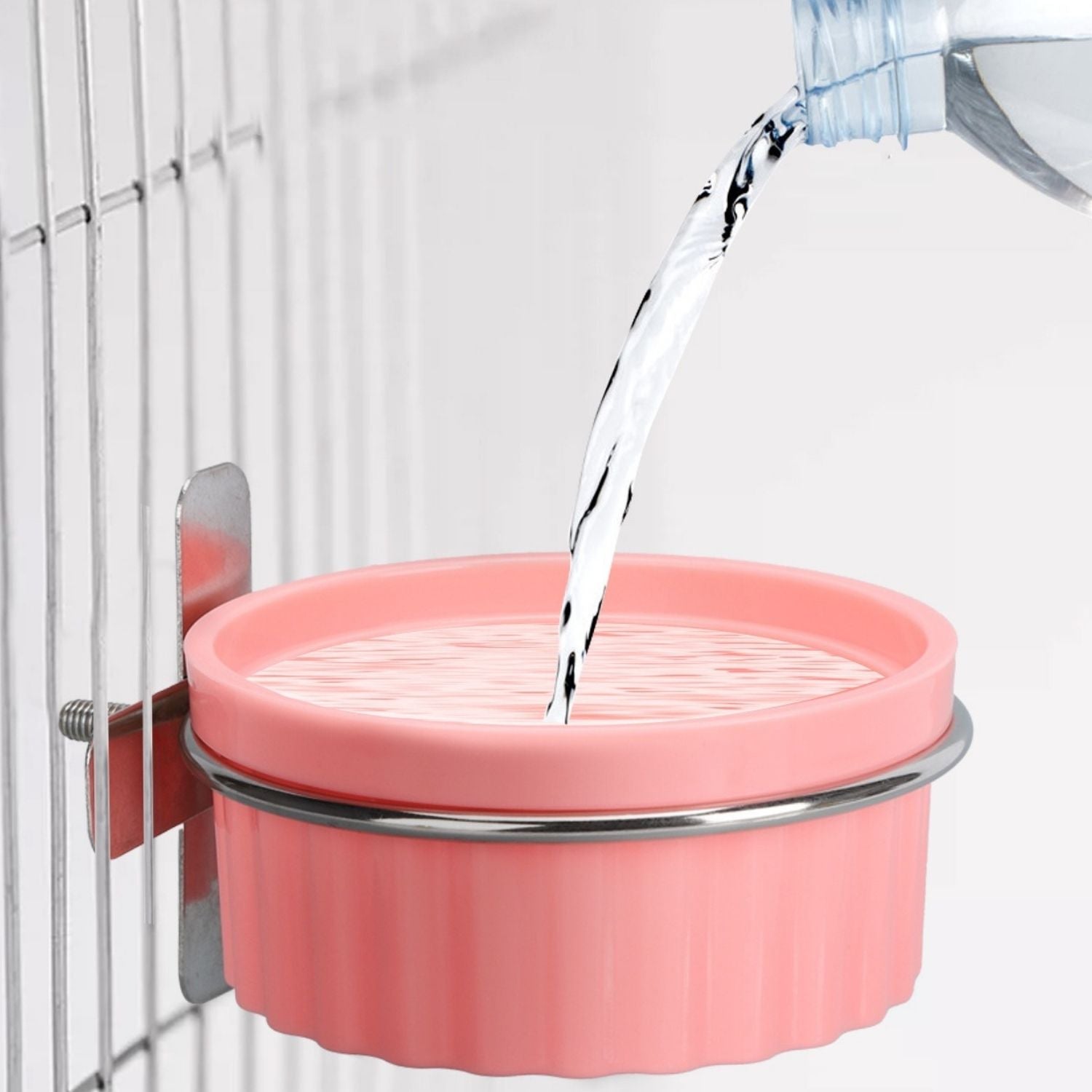 vogelvoeder set roze ronde voederbak met water