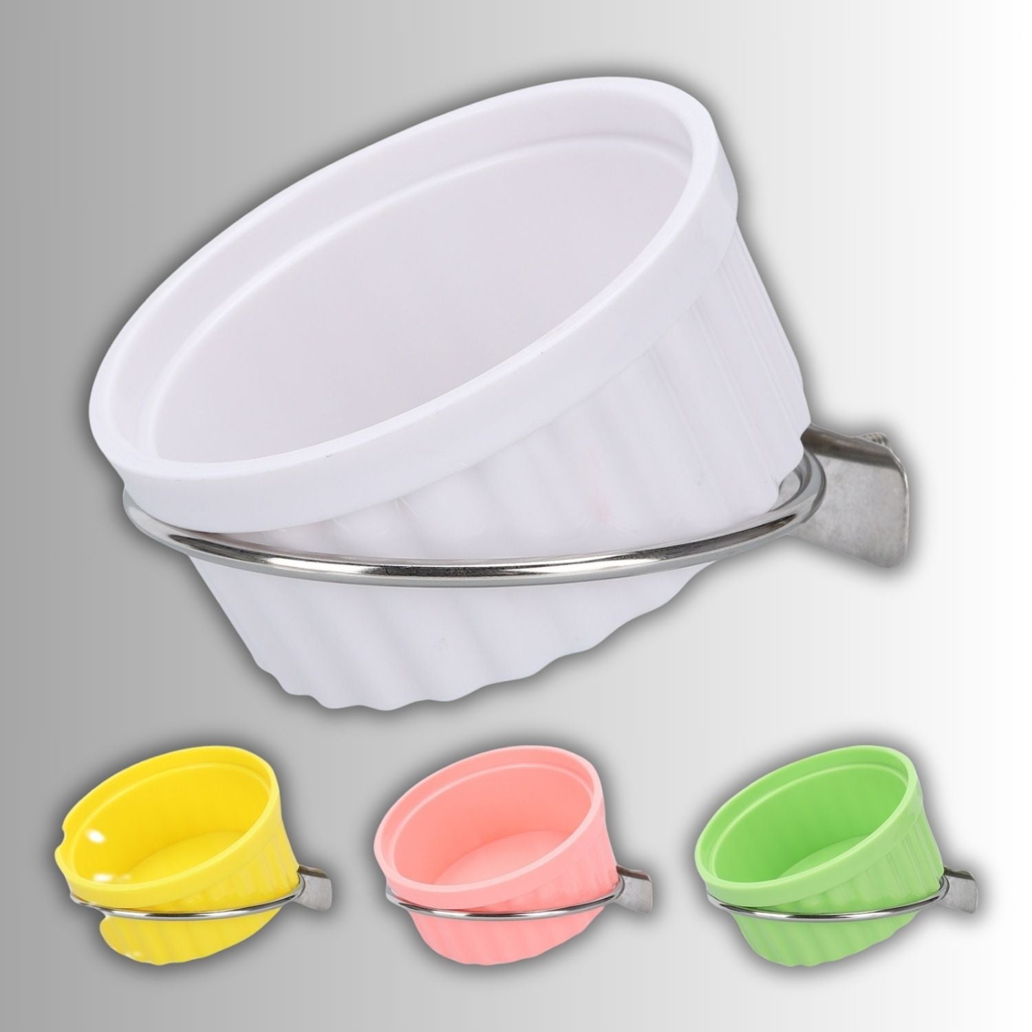 vogelvoeder set witte ronde voederbak met beugel