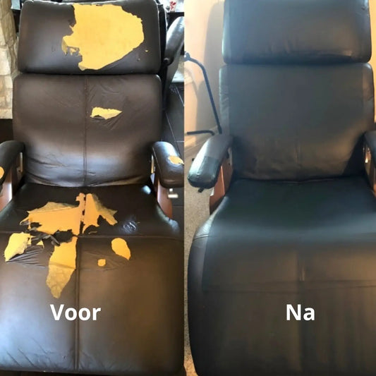 Zelfklevend PU Leer voor en na foto op lounge stoel