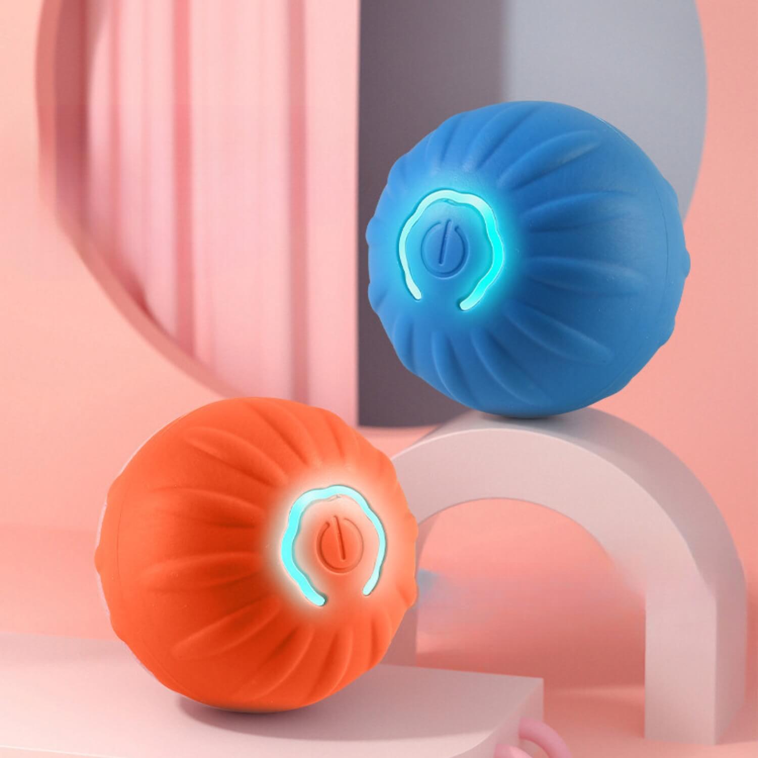 zwaartekracht springende hond bal blauw oranje display